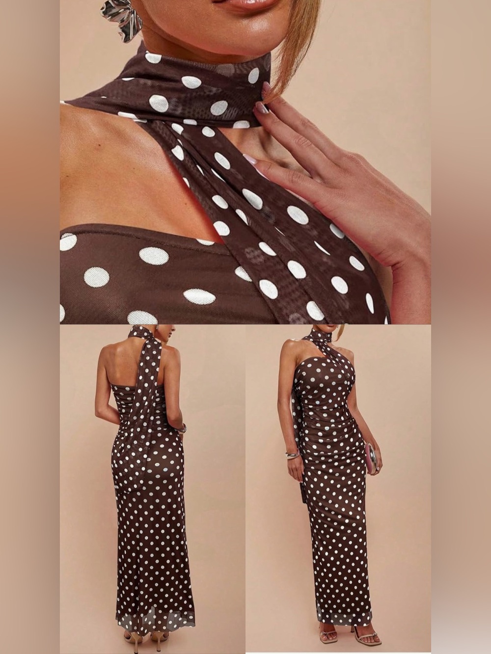 Milumia Women's Polka Dots Formal Work Wedding Guests Halter Maxi Dresses small